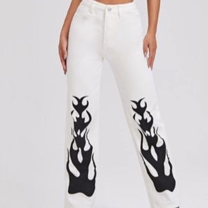 White & Black Flame Jeans